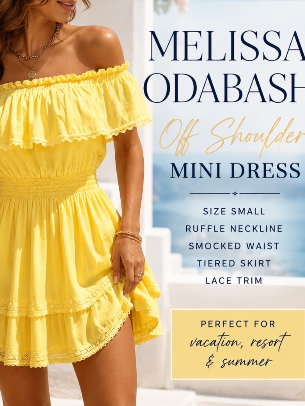 Melissa Odabash Yellow Off Shoulder Ruffle Mini Dress Size S